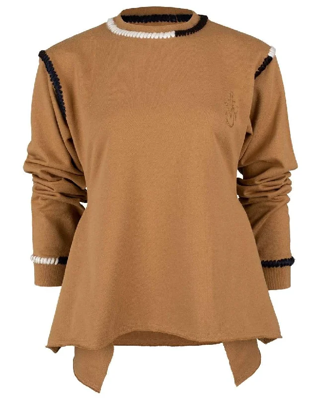 Tobacco Asymmetric Contrast Stitch Sweatshirt