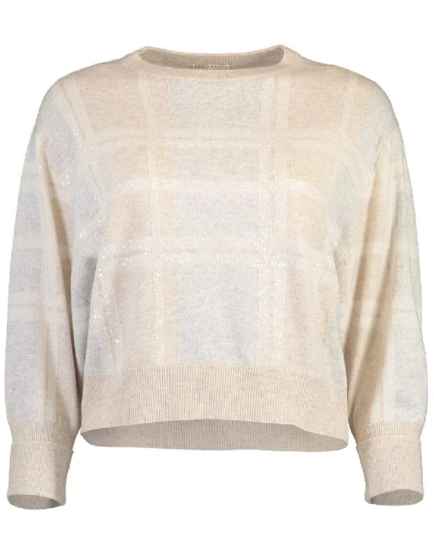 Checkered Paillette Embroidered Pullover Knit