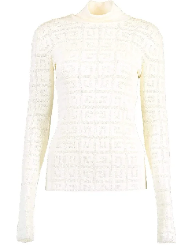 Lace Monogram Stretch Sweater - Off White