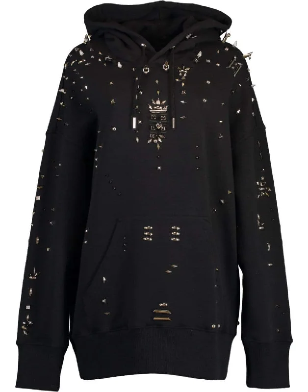 Black Oversized Metallic Stud Hoodie