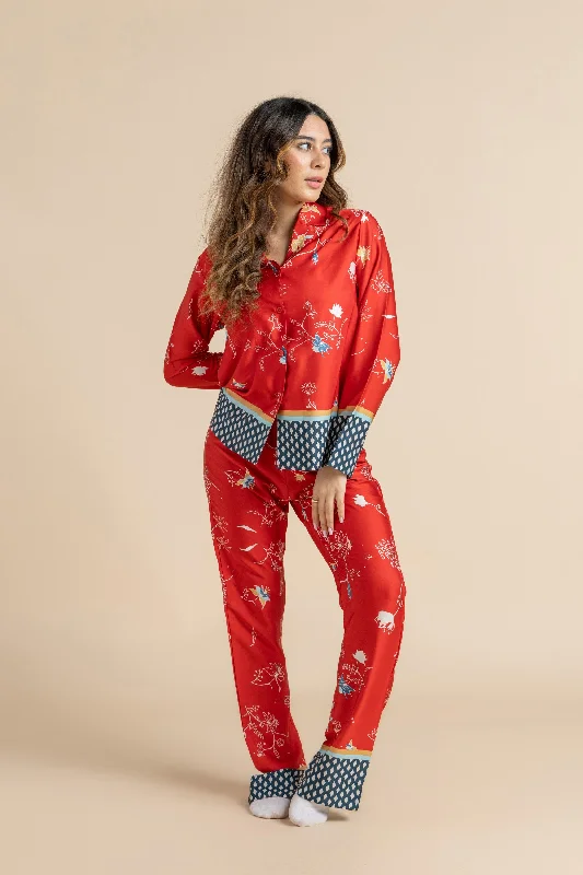 Playful Elegance Buttoned Pajama Red