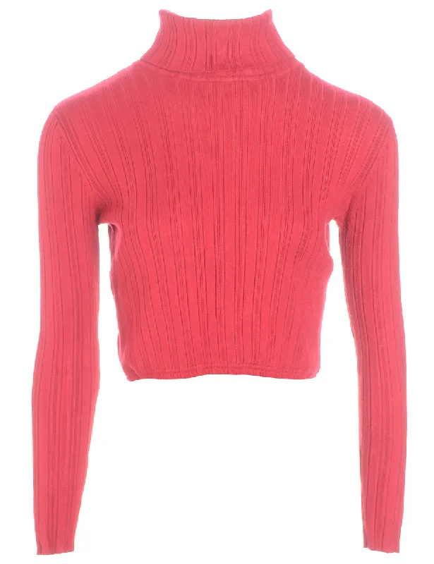 Label Red Cropped Ribbed Knit