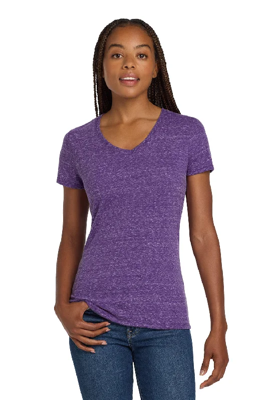 Jerzees Womens Vintage Snow Short Sleeve V-Neck T-Shirt - Heather Purple - Closeout