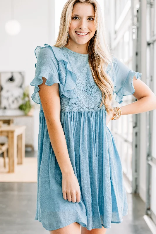 Realized Love Dusty Blue Lace Dress