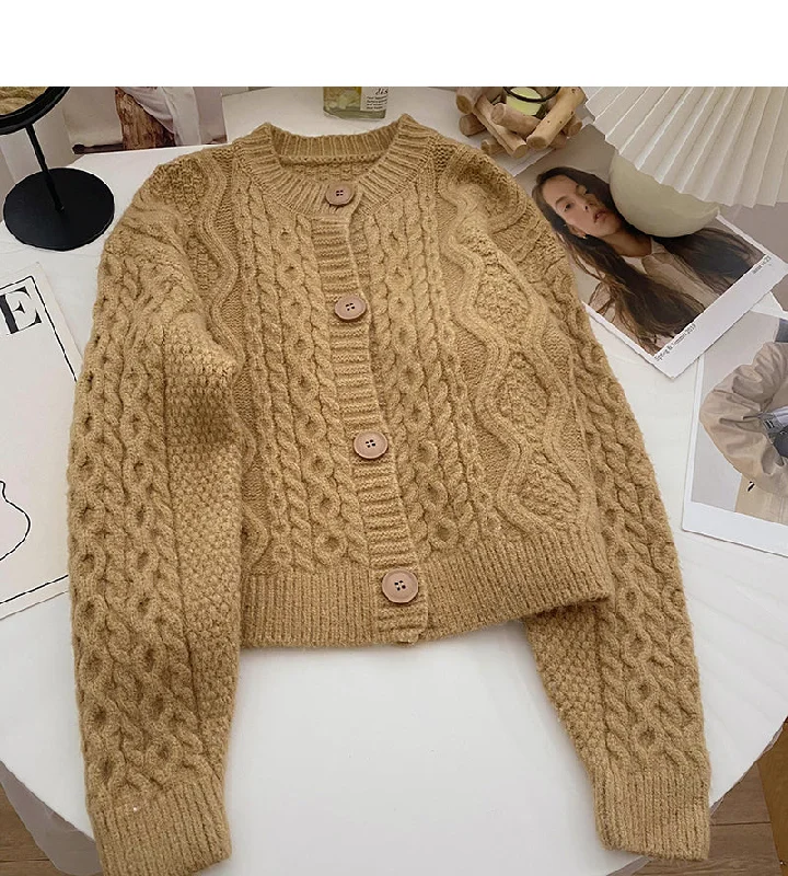 Single breasted round neck retro twist sweater female  6037