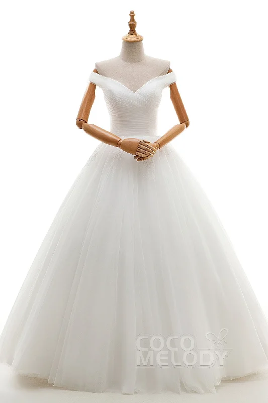 A-Line Floor Length Tulle Ivory Wedding Dress JWLF16001