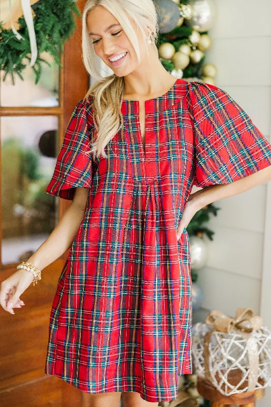 Just A Theory Red Plaid Dress