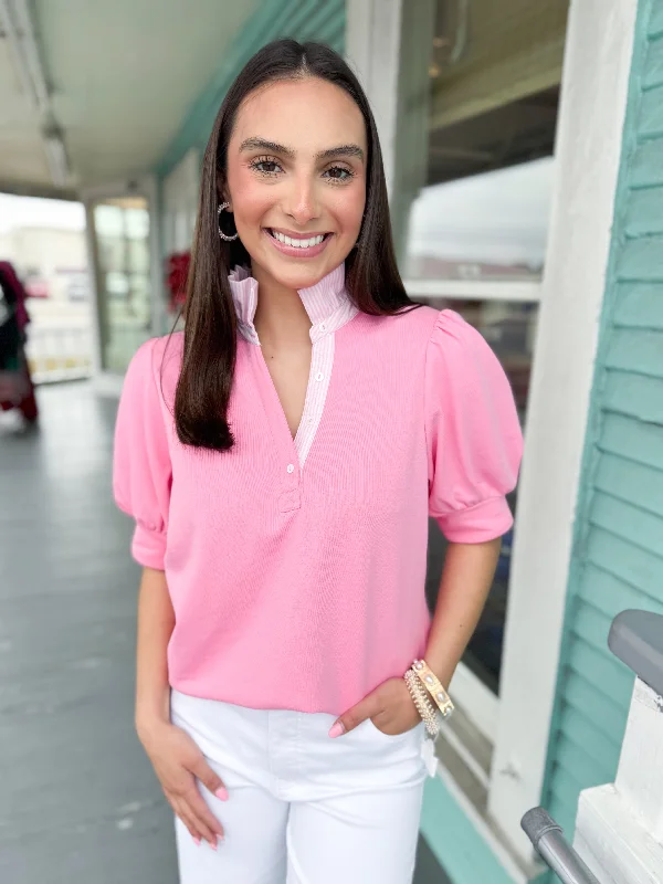 The Quinn High Neck Top-Pink