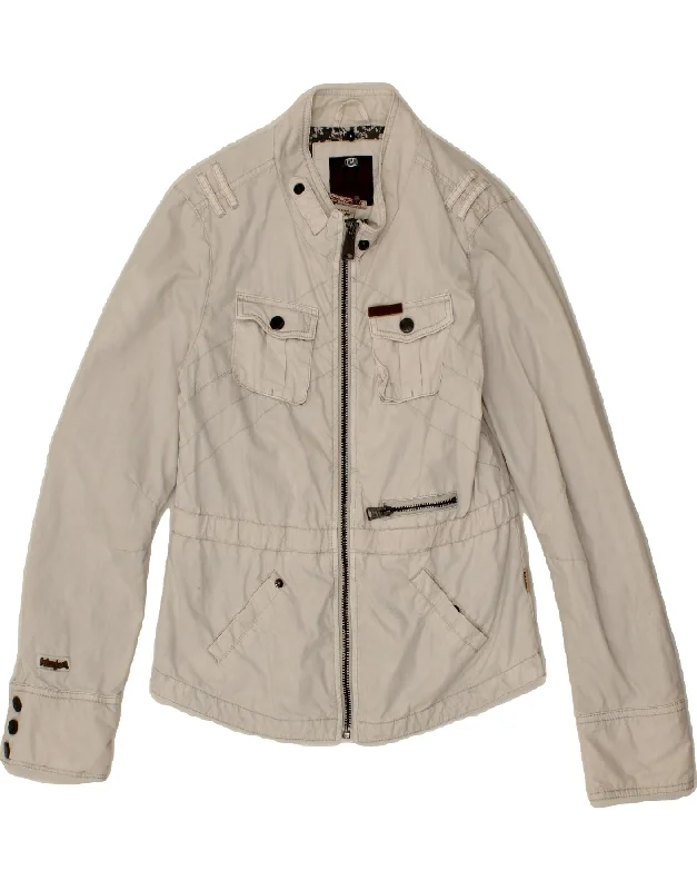 KHUJO Womens Bomber Jacket UK 14 Large Beige Cotton