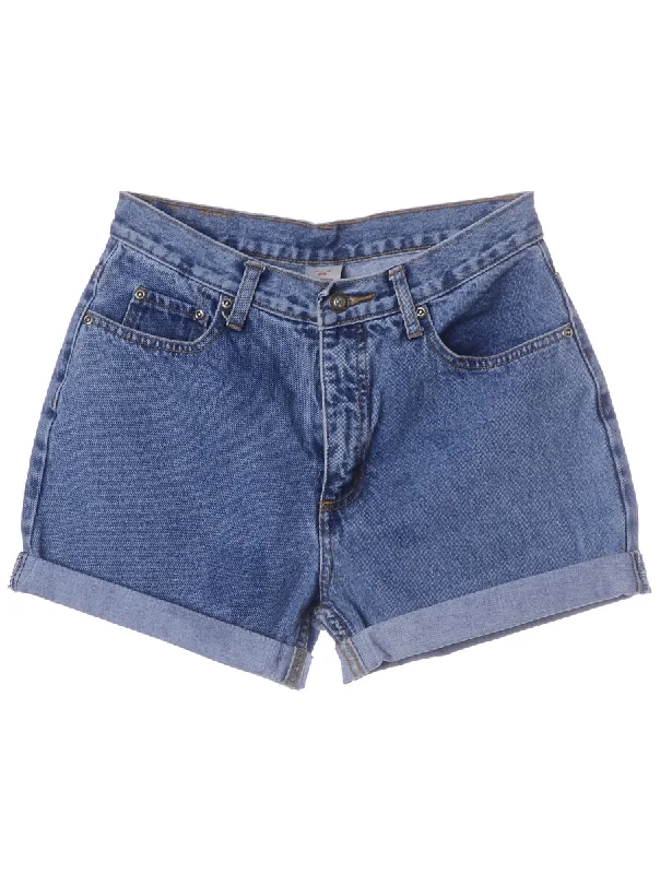 Label Roll Hem Indigo Denim Shorts