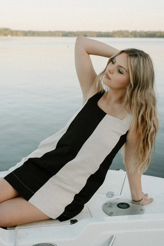 Black & Cream Colorblock Linen Dress