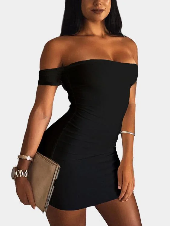 Wholesale Black Off The Shoulder Short Sleeve Mini Dress