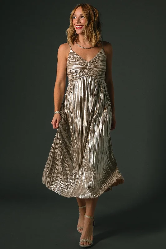 Cecilia Pleated Dress | Champagne