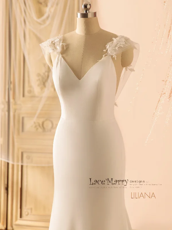 LILIANA / Open Back Boho Wedding Dress with Removable Lace Train