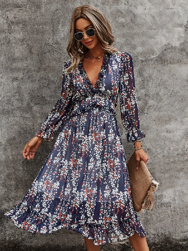 BerriesJam - 2024 V Neck Summer Floral Casual Chiffon Dress