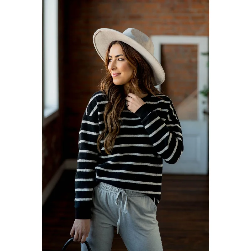 Sassy Side Zipper Striped Sweatshirt