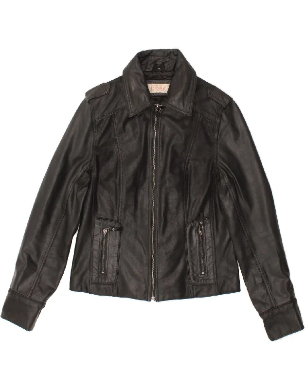 DOLCE VITA Womens Military Leather Jacket IT 42 Medium Black Leather