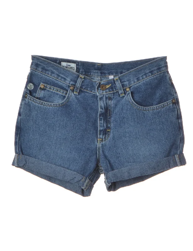 Label Rolled Hem Indigo Denim Shorts