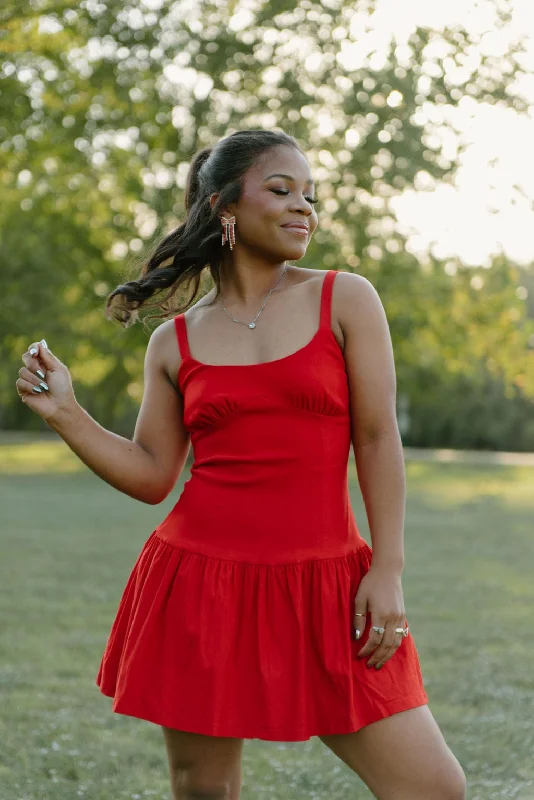 Red Sleeveless Flared Mini Dress