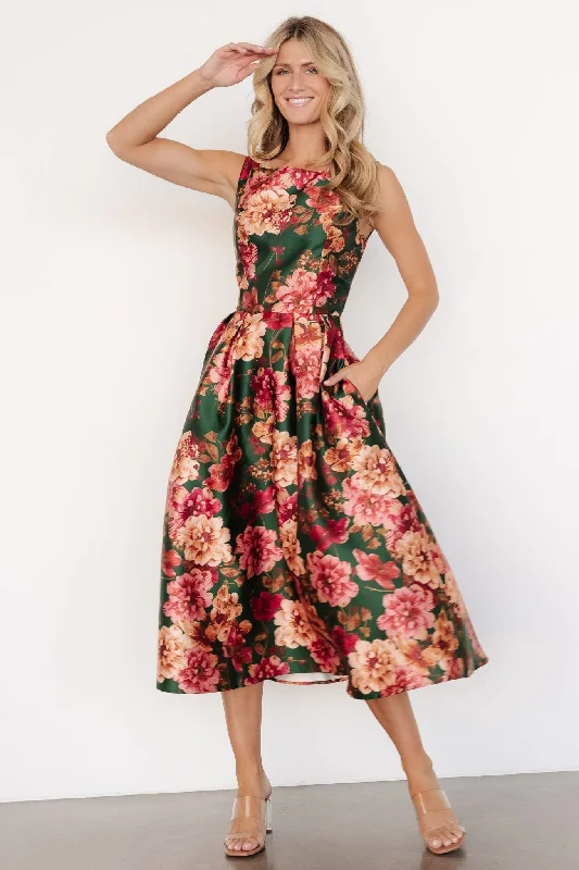 Wendy Sleeveless Dress | Emerald Multi Floral