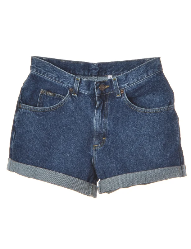 Label Rolled Hem Indigo Denim Shorts