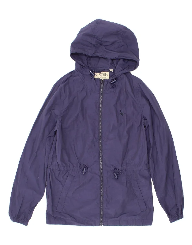 JACK WILLS Womens Hooded Rain Jacket UK 8 Small Blue Cotton