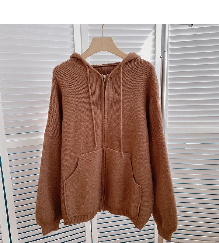 New Korean casual simple solid color loose hooded top  6036