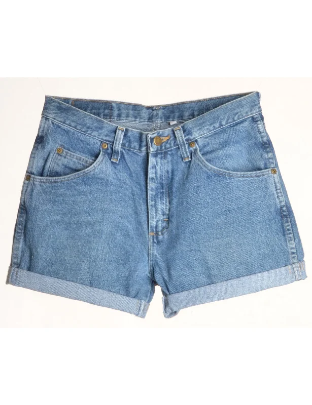 Label Rolled Hem Stone Wash Denim Shorts