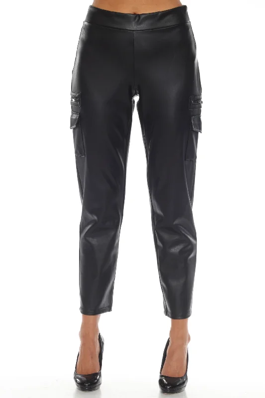 Joseph Ribkoff Black Pull-On Faux Leather Cargo Pants 244939