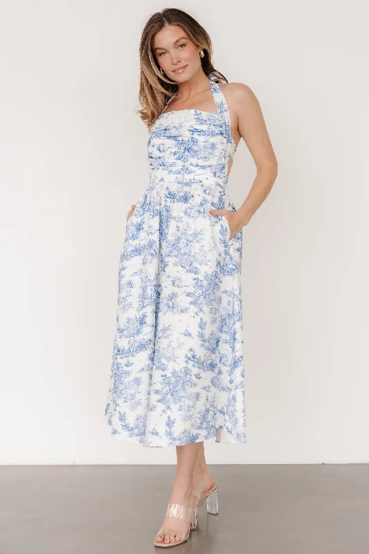 Carolyn Halter Midi Dress | White + Blue