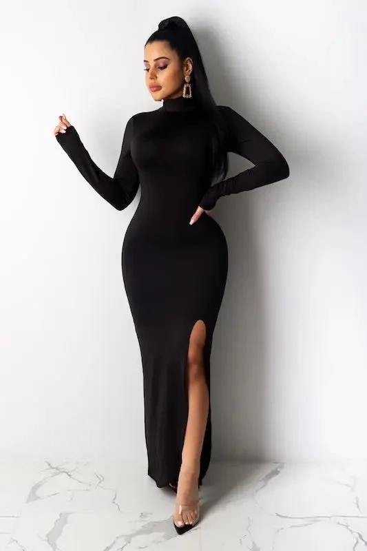 Mock Neck Dress with Side Slits