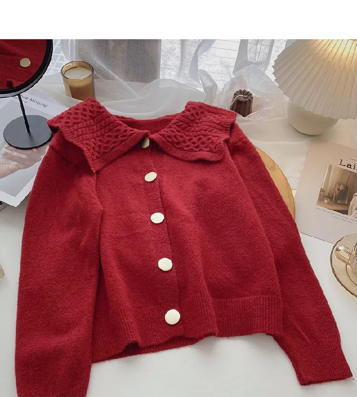 Temperament aging single breasted doll neck long sleeve slim top  6024