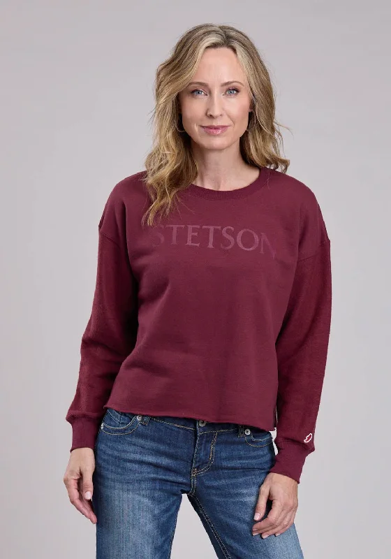 Stetson Womens Mid Length Crew Maroon Cotton Blend Sweatshirt