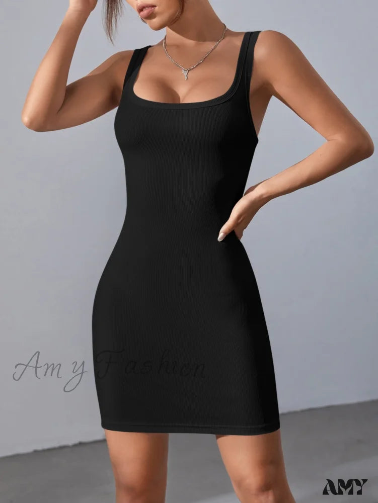 Amy Fashion - Solid Square Neck Tank Dress