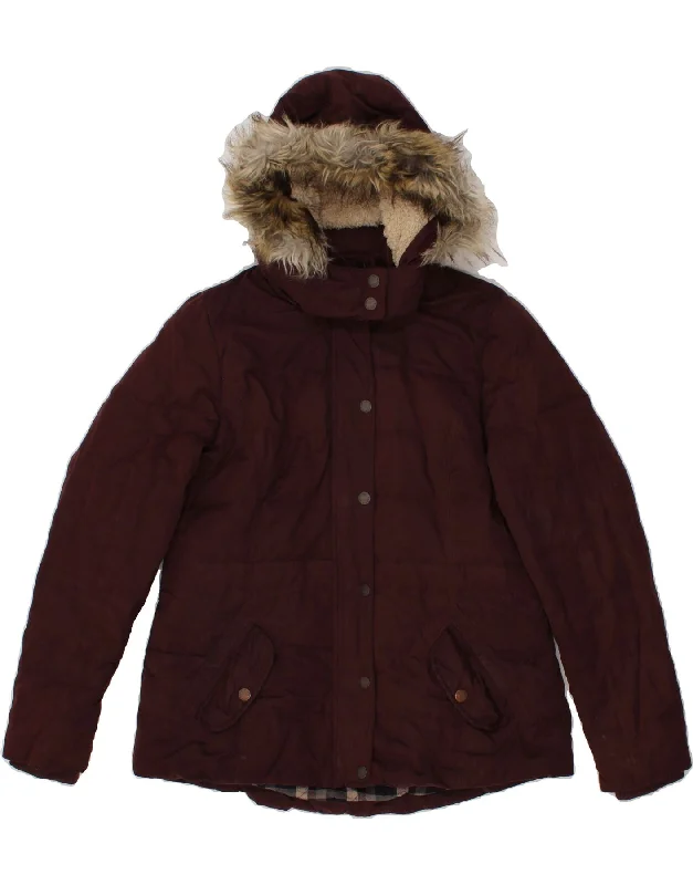 FAT FACE Womens Hooded Padded Jacket UK 14 Large  Burgundy Polyester