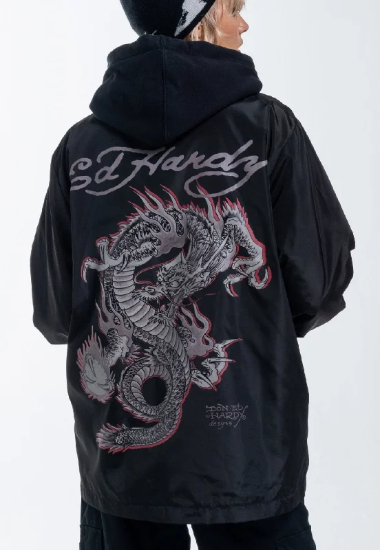 Womens Fireball Dragon Coach Jacket - Black