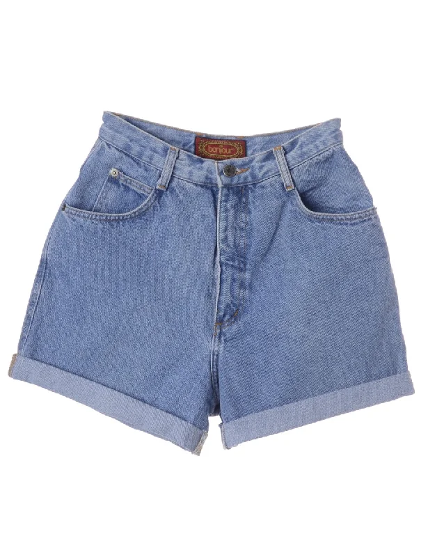 Label Roll Hem Medium Wash Denim Shorts