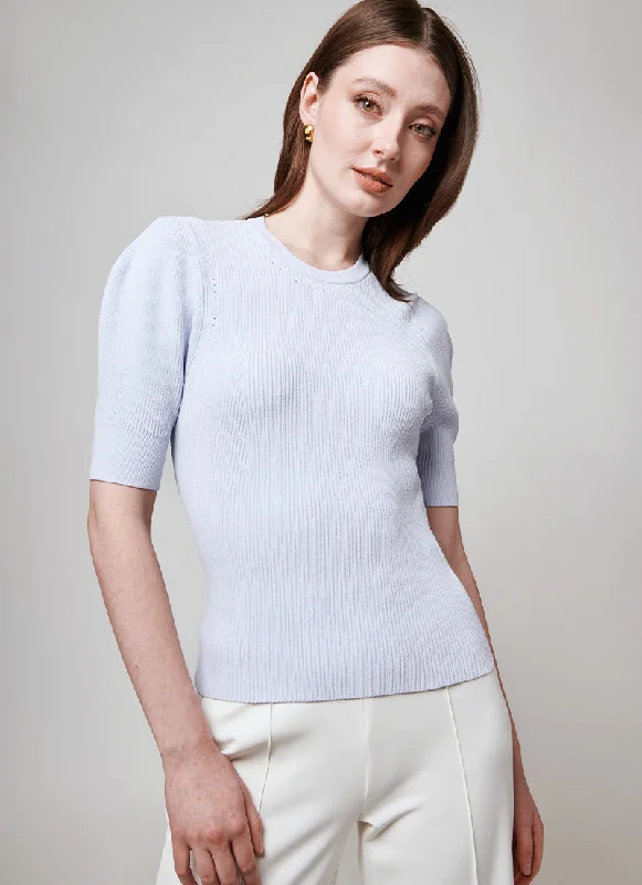 Short-Sleeve Ribbed Crewneck Sweater