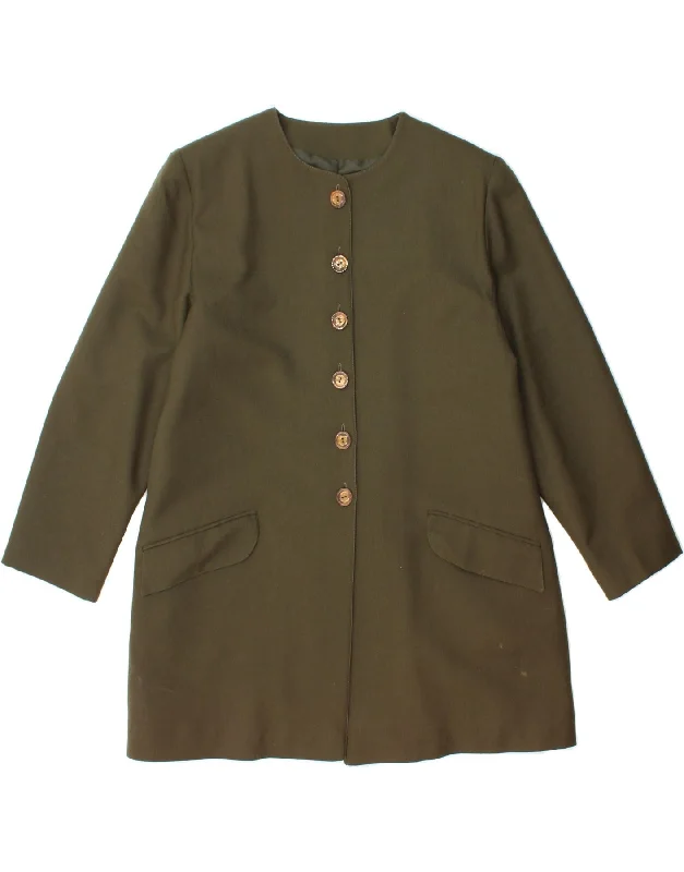 VINTAGE Womens Overcoat UK 14 Large Khaki