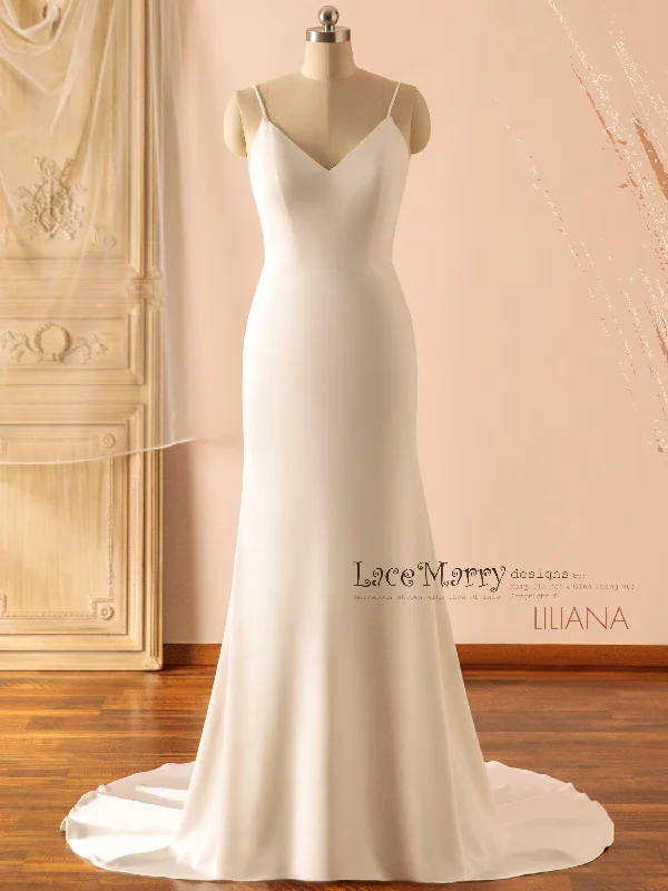 LILIANA / V Neck Plain Wedding Dress