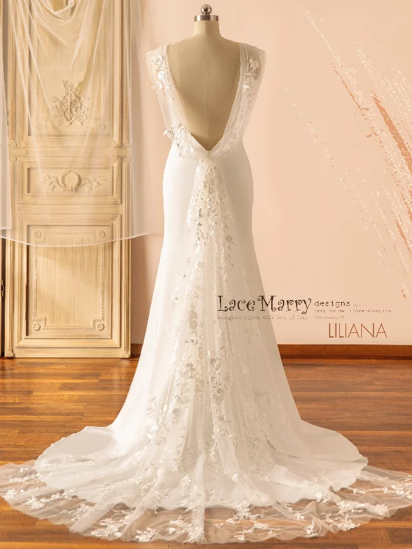 LILIANA / Boho Wedding Dress with Removable Lace Cape Train