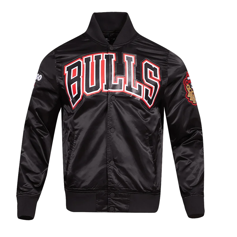 NBA CHICAGO BULLS BIG LOGO MEN'S SATIN JACKET (BLACK)