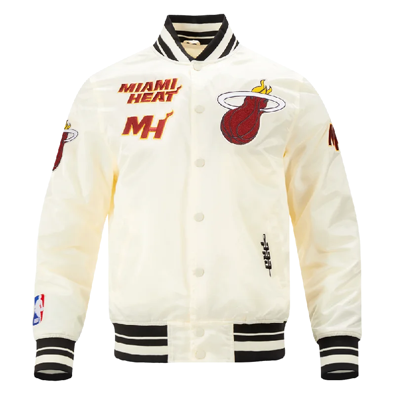 NBA MIAMI HEAT RETRO CLASSIC MEN'S RIB SATIN JACKET (EGGSHELL/ BLACK)