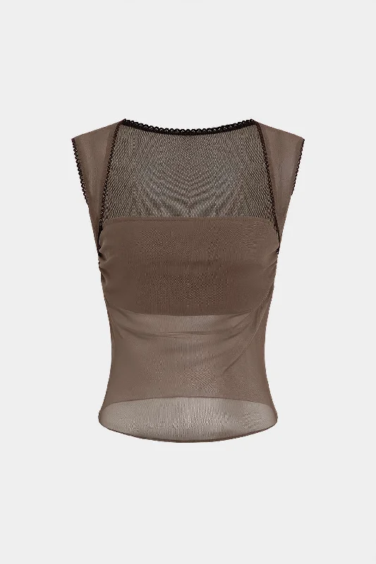 Mesh Ruched Sheer Tank Top