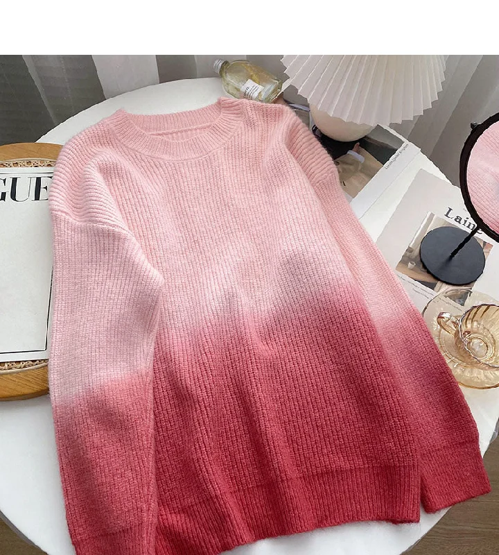 Niche design personalized gradient knitted long sleeve Pullover loose top  6035