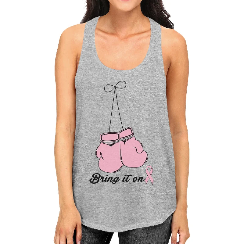 Bring It On Breast Cancer Awareness Boxing Womens Grey Tank Top