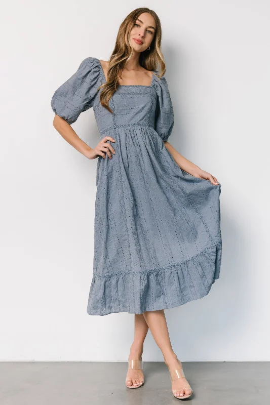 Delaney Eyelet Dress | Dusty Blue