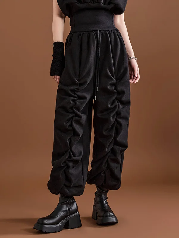 P3025 Shirring fleece-lined sweat pants