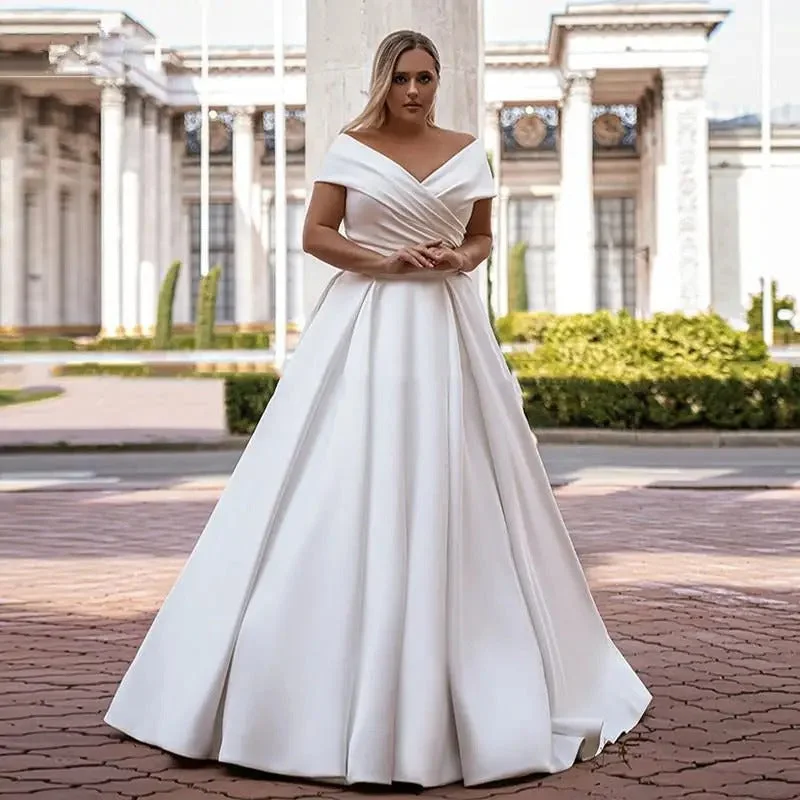 Plus Size Off Shoulder Satin Wedding Dress