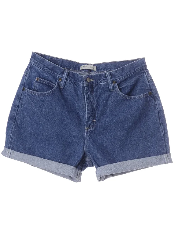 Label Roll Hem Indigo Denim Shorts